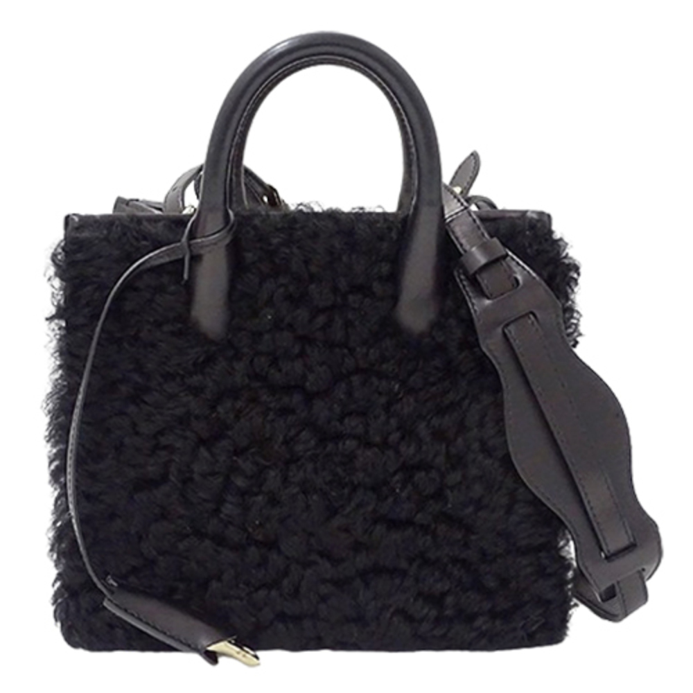 Balenciaga Padlock Nude Mini Shearling Leather Handbag Black